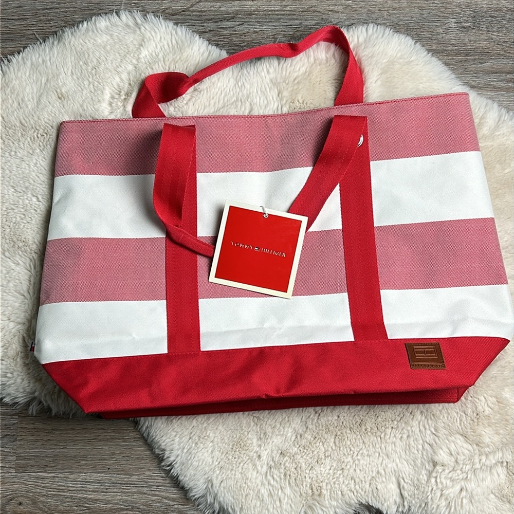 Tommy Hilfiger Red and White Large Tote Bag